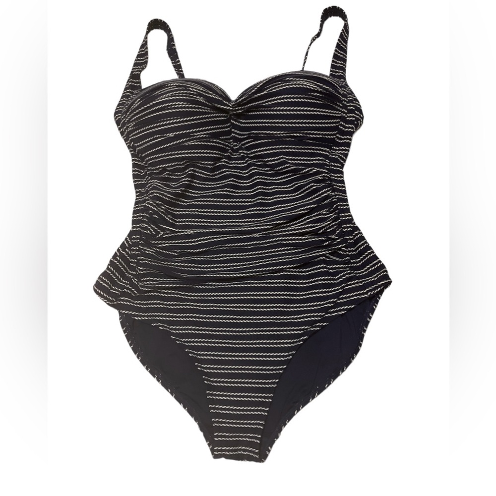 Women’s Niptuck One Piece Blue White Swim Suit Size 12 Striped Multi Fit Cup